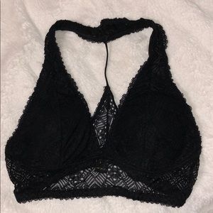 Black Lace Padded Backless Bralette Size: M
